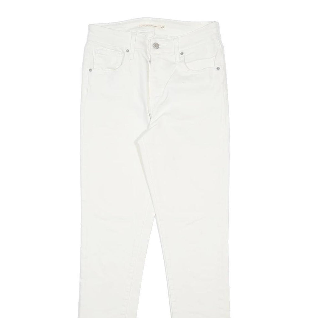 LEVI'S 721 Womens Slim White Denim Jeans W26 L30 Stretch Cotton Blend Zip