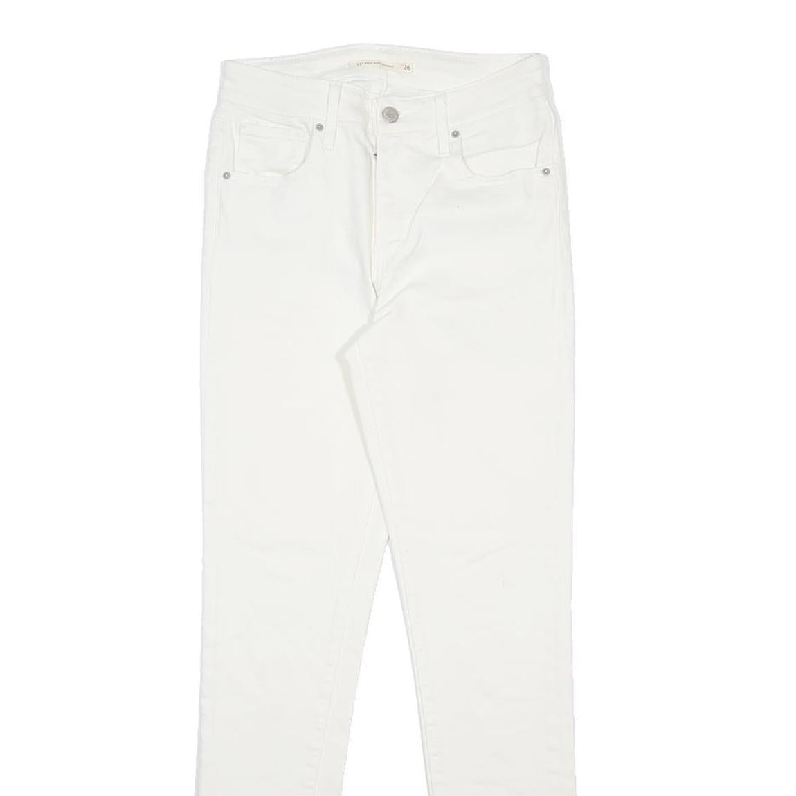 LEVI'S 721 Womens Slim White Denim Jeans W26 L30 Stretch Cotton Blend Zip
