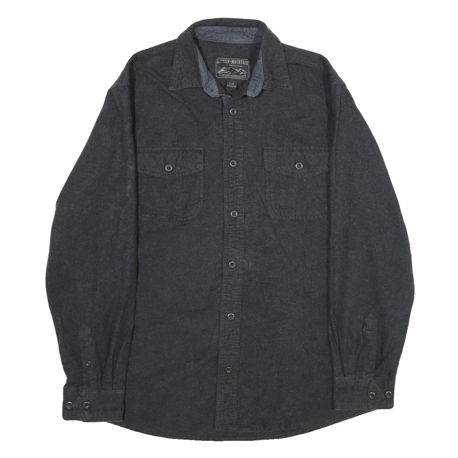 GRIZZLY MOUNTAIN Mens Black Shirt L Cotton Long Sleeve Casual Button Front