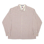 TOMMY HILFIGER Mens Red & White Check Shirt XL Classic Button Cotton Long Sleeve