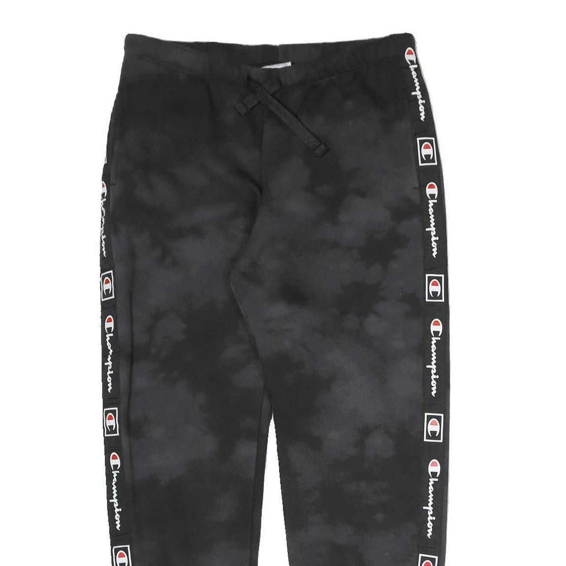 CHAMPION Womens Joggers Black & Grey Tie Dye Logo Tape XL W33 L29 Casual