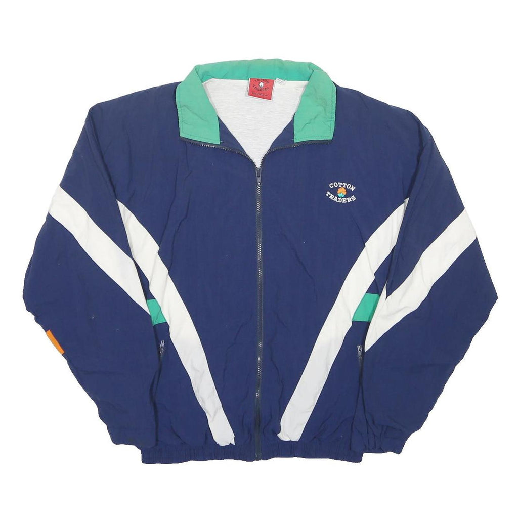 COTTON TRADERS Mens Navy & Green Colourblock Zip Jacket M Nylon Retro Sportswear