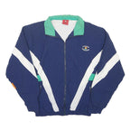 COTTON TRADERS Mens Navy & Green Colourblock Zip Jacket M Nylon Retro Sportswear