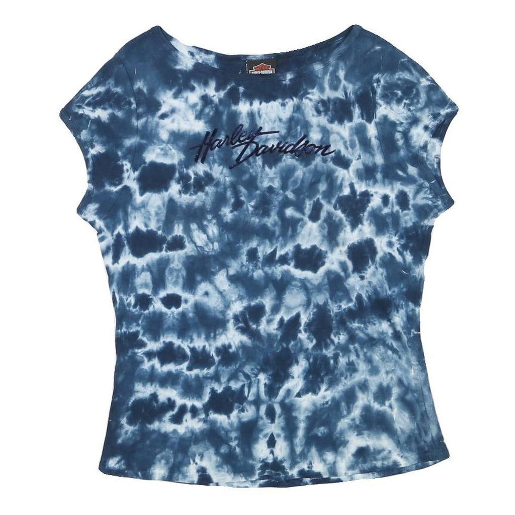 HARLEY DAVIDSON Womens Blue Tie Dye T-Shirt XL Short Sleeve Round Neck