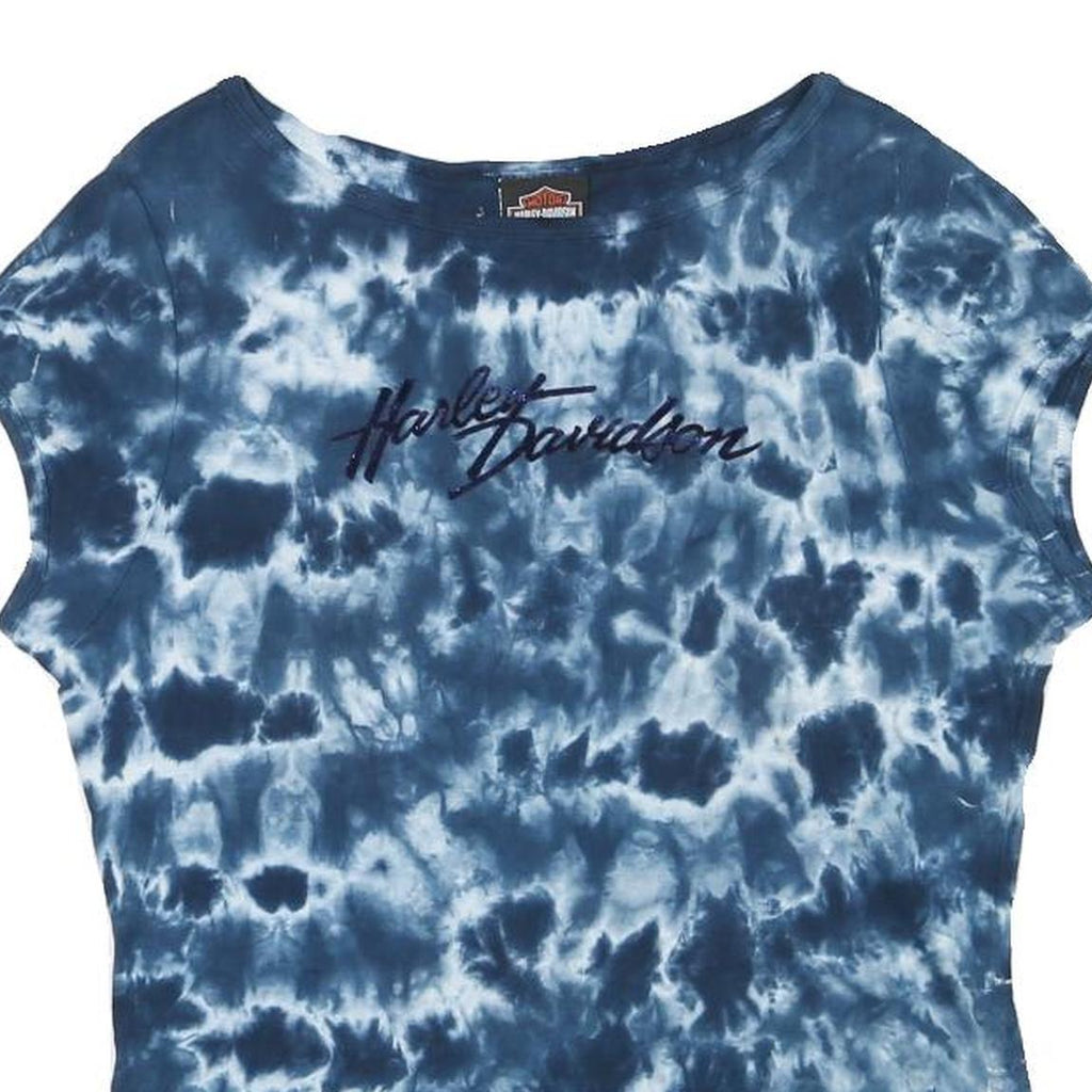 HARLEY DAVIDSON Womens Blue Tie Dye T-Shirt XL Short Sleeve Round Neck