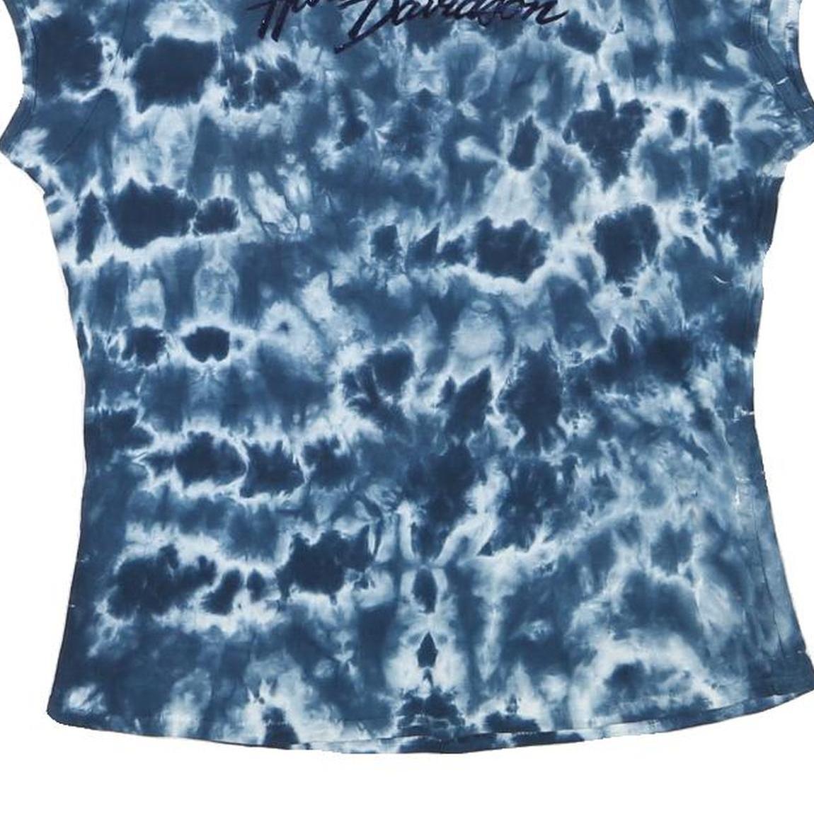 HARLEY DAVIDSON Womens Blue Tie Dye T-Shirt XL Short Sleeve Round Neck