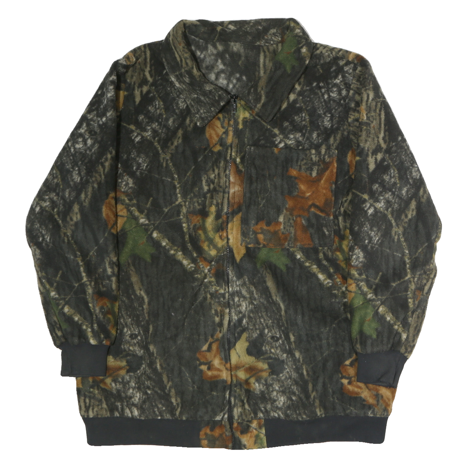 Mens Green Brown Polyester Jacket L Casual Zip Up Plain Camouflage Outdoor