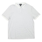 CALVIN KLEIN Mens White & Grey Striped Short Sleeve Polo Shirt L Cotton Blend