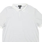 CALVIN KLEIN Mens White & Grey Striped Short Sleeve Polo Shirt L Cotton Blend