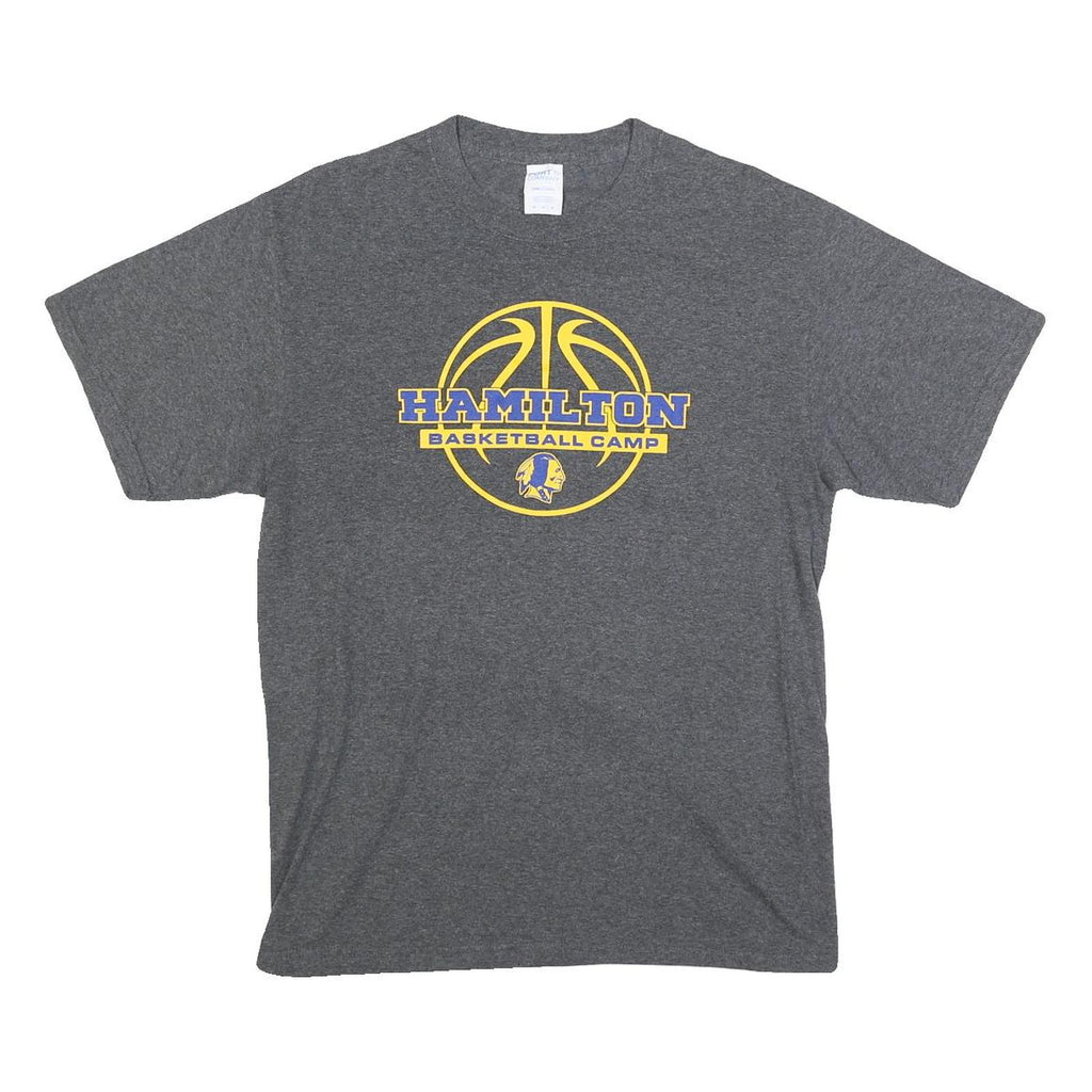 PORT & COMPANY Mens Grey Hamilton Basketball Camp Graphic T-Shirt M Crew Neck