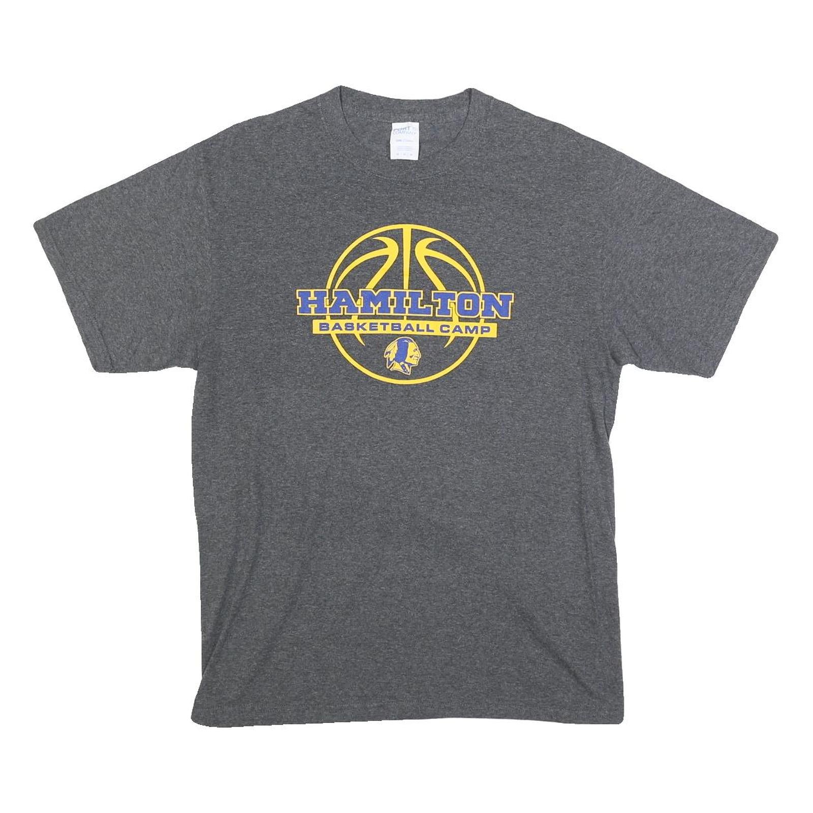 PORT & COMPANY Mens Grey Hamilton Basketball Camp Graphic T-Shirt M Crew Neck