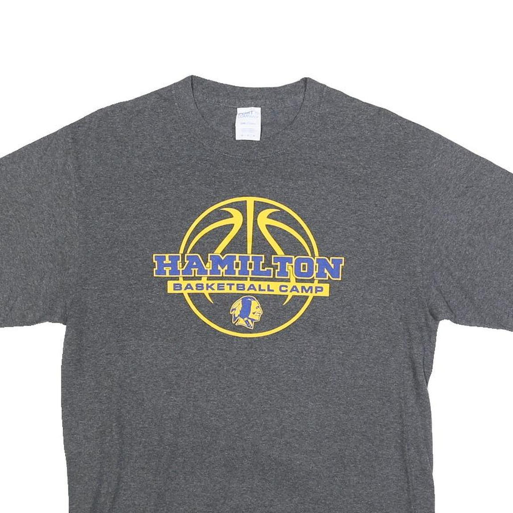 PORT & COMPANY Mens Grey Hamilton Basketball Camp Graphic T-Shirt M Crew Neck