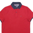 TOMMY HILFIGER Mens Red & Navy Short Sleeve Polo Shirt M Cotton Blend Classic