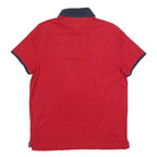 TOMMY HILFIGER Mens Red & Navy Short Sleeve Polo Shirt M Cotton Blend Classic