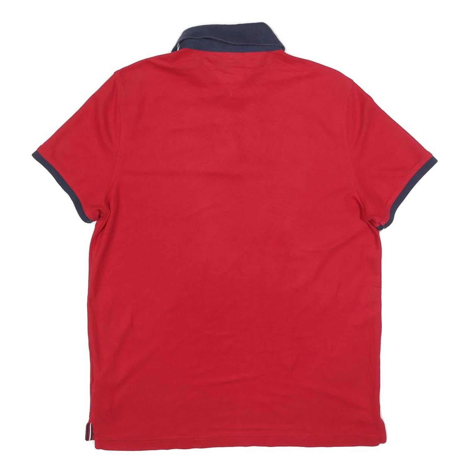 TOMMY HILFIGER Mens Red & Navy Short Sleeve Polo Shirt M Cotton Blend Classic