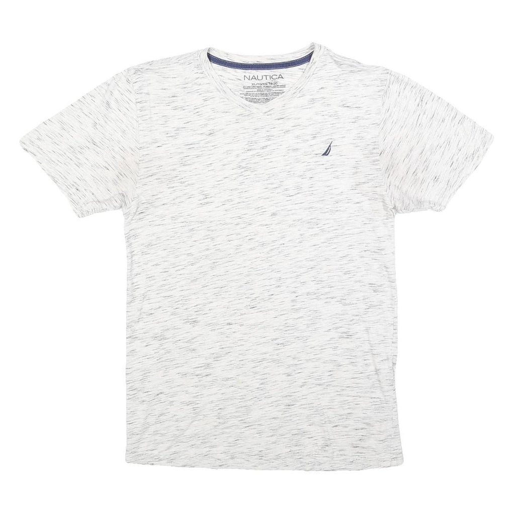 NAUTICA Boys White Heathered Cotton V-Neck T-Shirt XL Casual Summer Wear