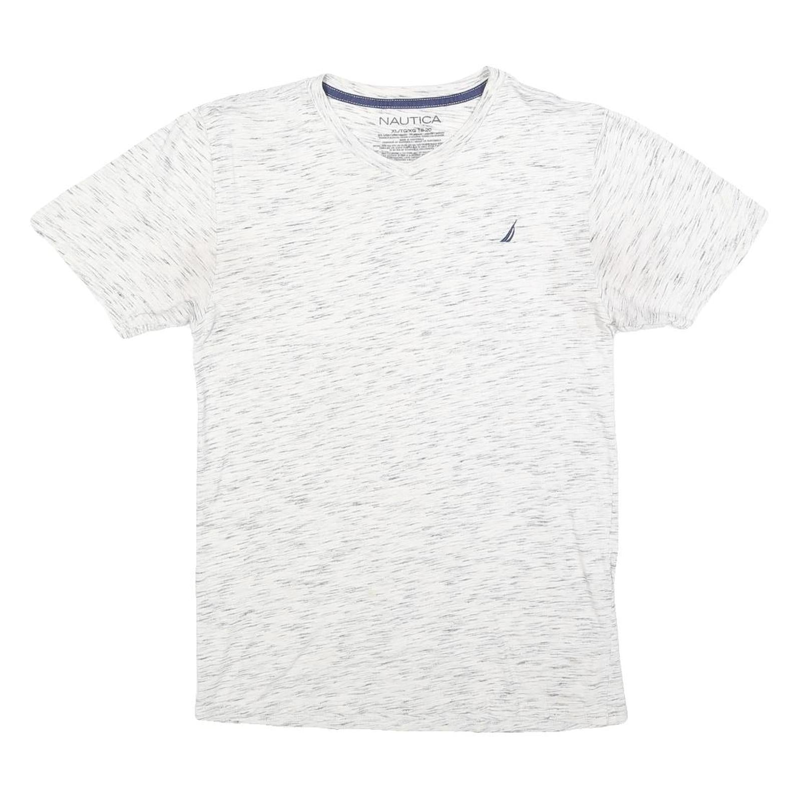 NAUTICA Boys White Heathered Cotton V-Neck T-Shirt XL Casual Summer Wear