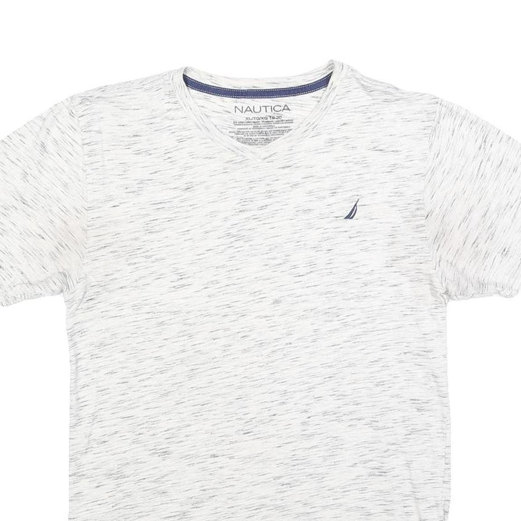NAUTICA Boys White Heathered Cotton V-Neck T-Shirt XL Casual Summer Wear