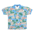 NAUTICA Mens Blue Cotton Blend Tropical Print Short Sleeve Polo Shirt L Casual