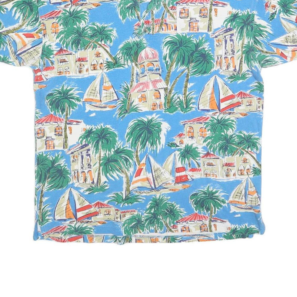 NAUTICA Mens Blue Cotton Blend Tropical Print Short Sleeve Polo Shirt L Casual