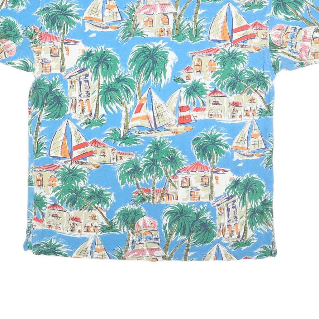 NAUTICA Mens Blue Cotton Blend Tropical Print Short Sleeve Polo Shirt L Casual