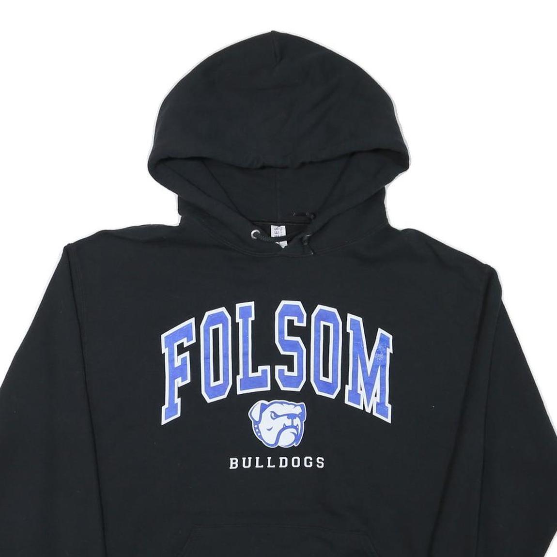 JERZEES Mens Black Folsom Bulldogs Pullover Hoodie M Cotton Blend Casual