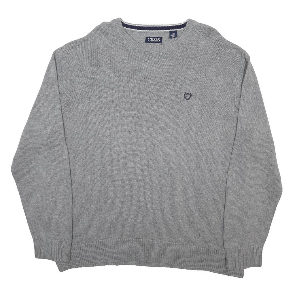 CHAPS Mens Grey Patterned Jumper Crew Neck Basic Knit 2XL Cotton Comfortable