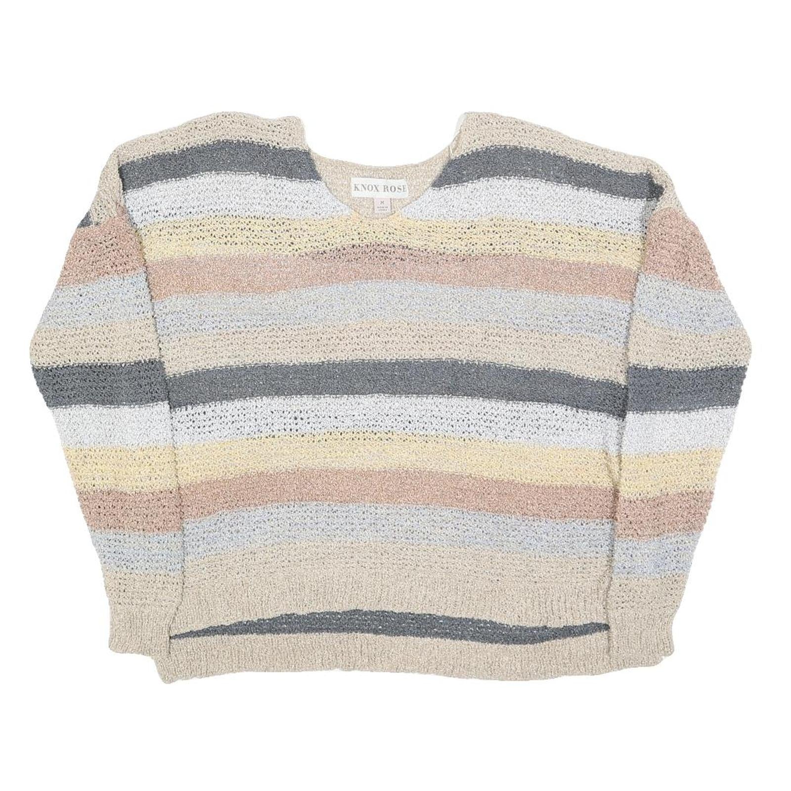 KNOX ROSE Womens Cream & Grey Patterned Jumper Crew Neck M Soft Knitwear