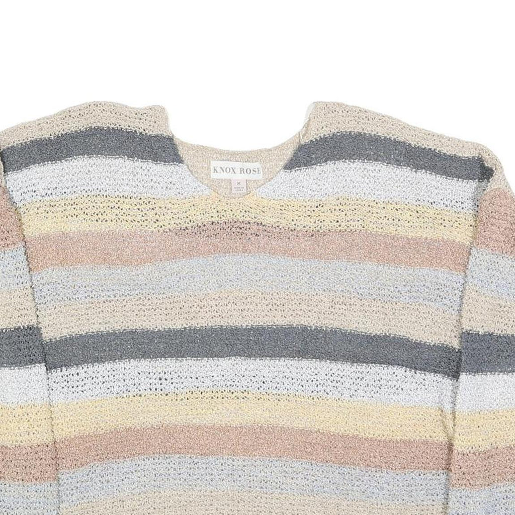 KNOX ROSE Womens Cream & Grey Patterned Jumper Crew Neck M Soft Knitwear