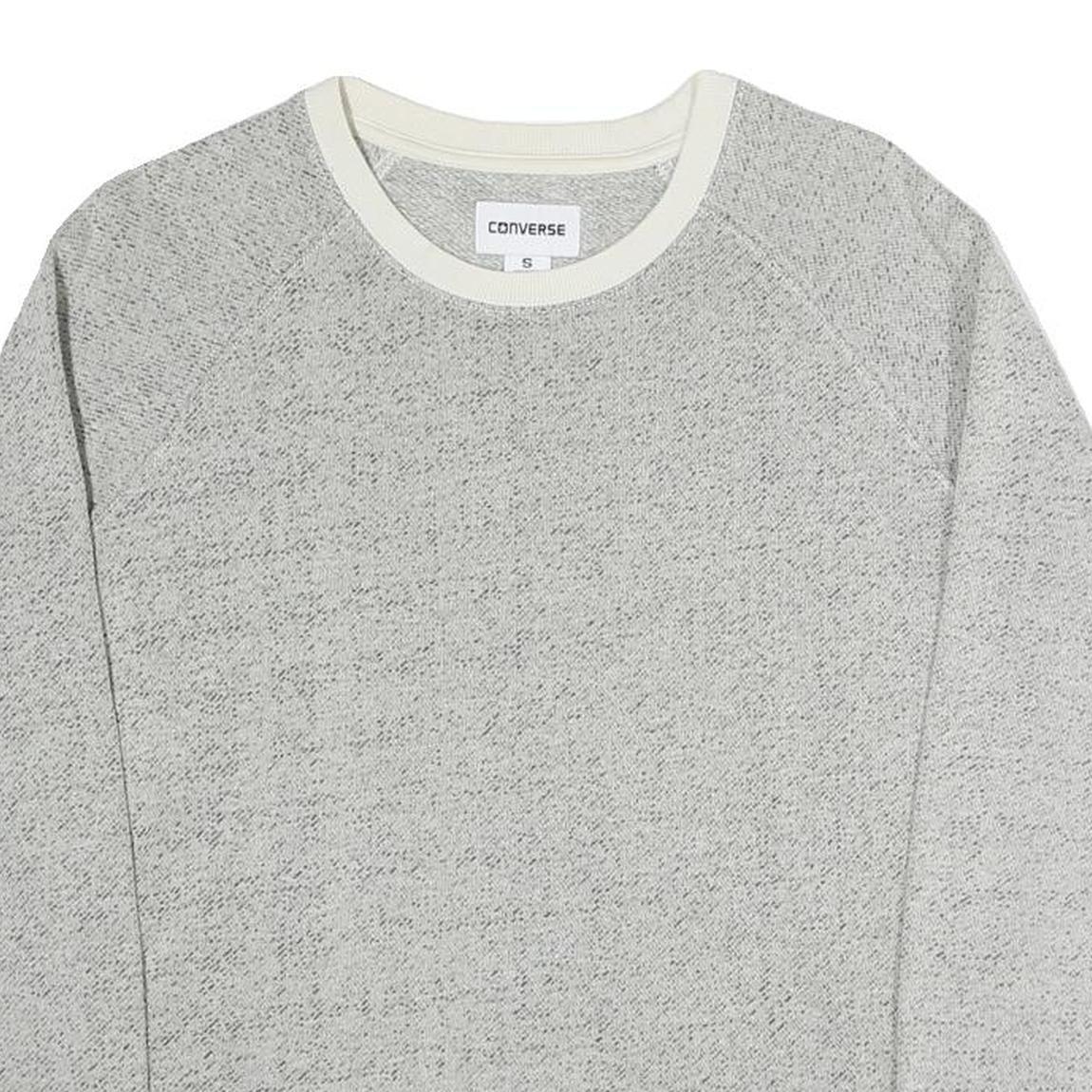 CONVERSE Womens Grey White Crew Neck Sweatshirt S Cotton Blend Lightweight