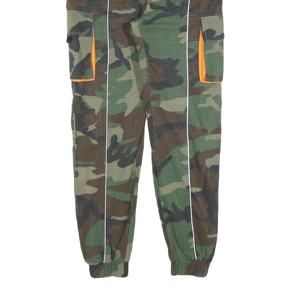 Mens Polyester Blend Camouflage Slim Cargo Trousers W30 L32 Orange Belt