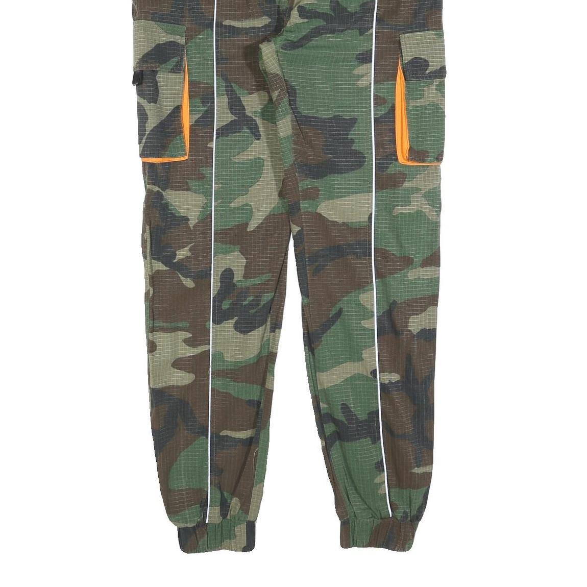 Mens Polyester Blend Camouflage Slim Cargo Trousers W30 L32 Orange Belt