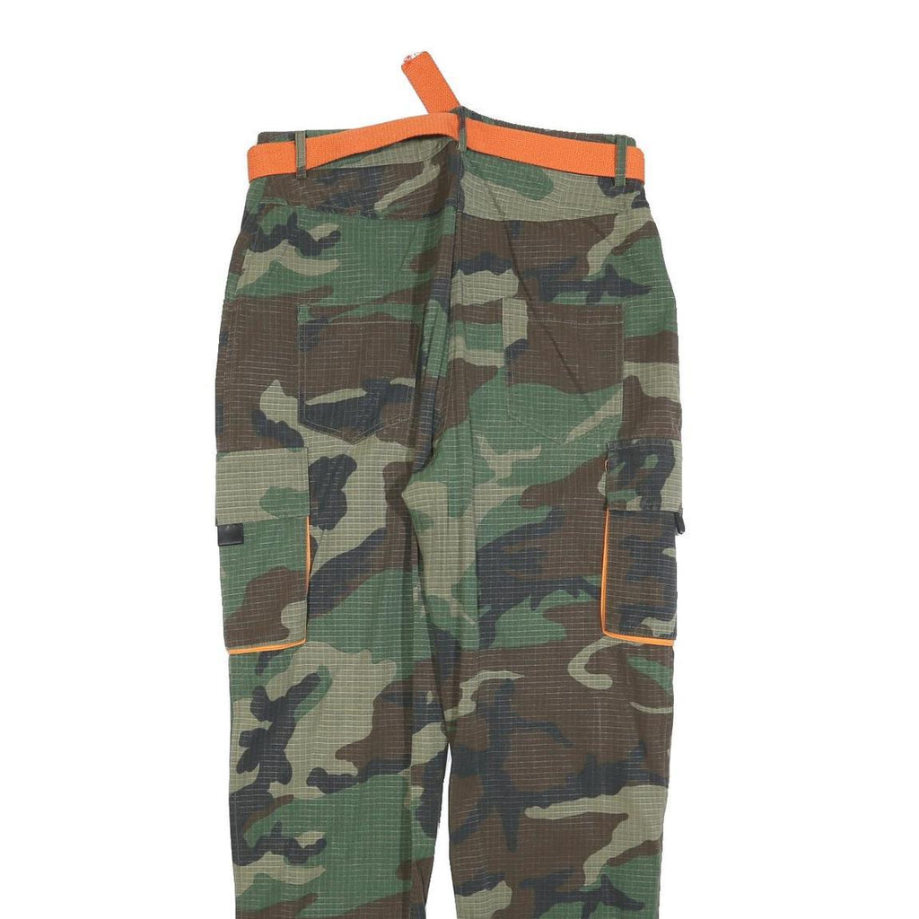 Mens Polyester Blend Camouflage Slim Cargo Trousers W30 L32 Orange Belt