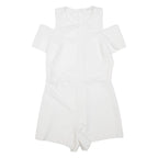 ZARA Womens Playsuit White Wide-Leg Viscose S