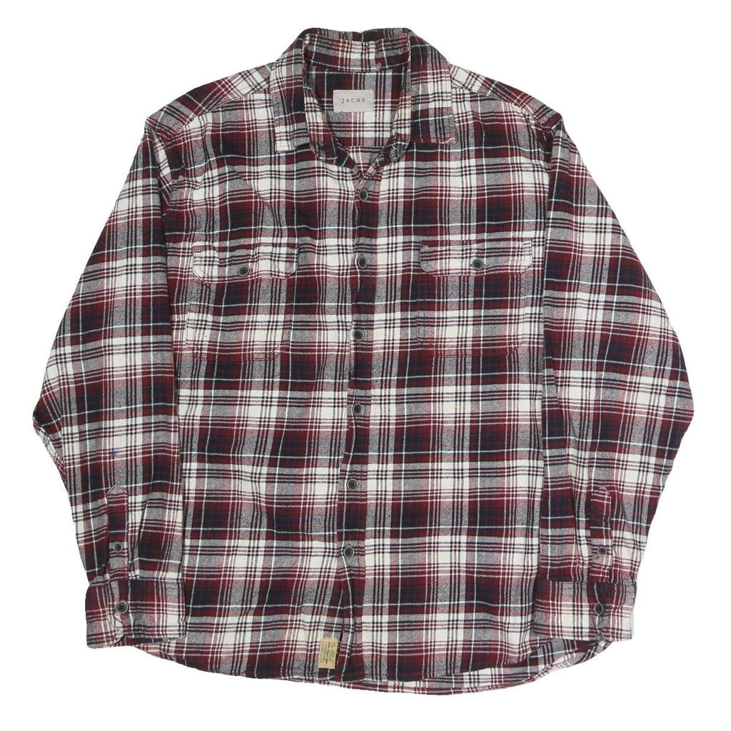 JACHS Mens Red & White Checked Shirt XL Casual Cotton Blend Long Sleeve