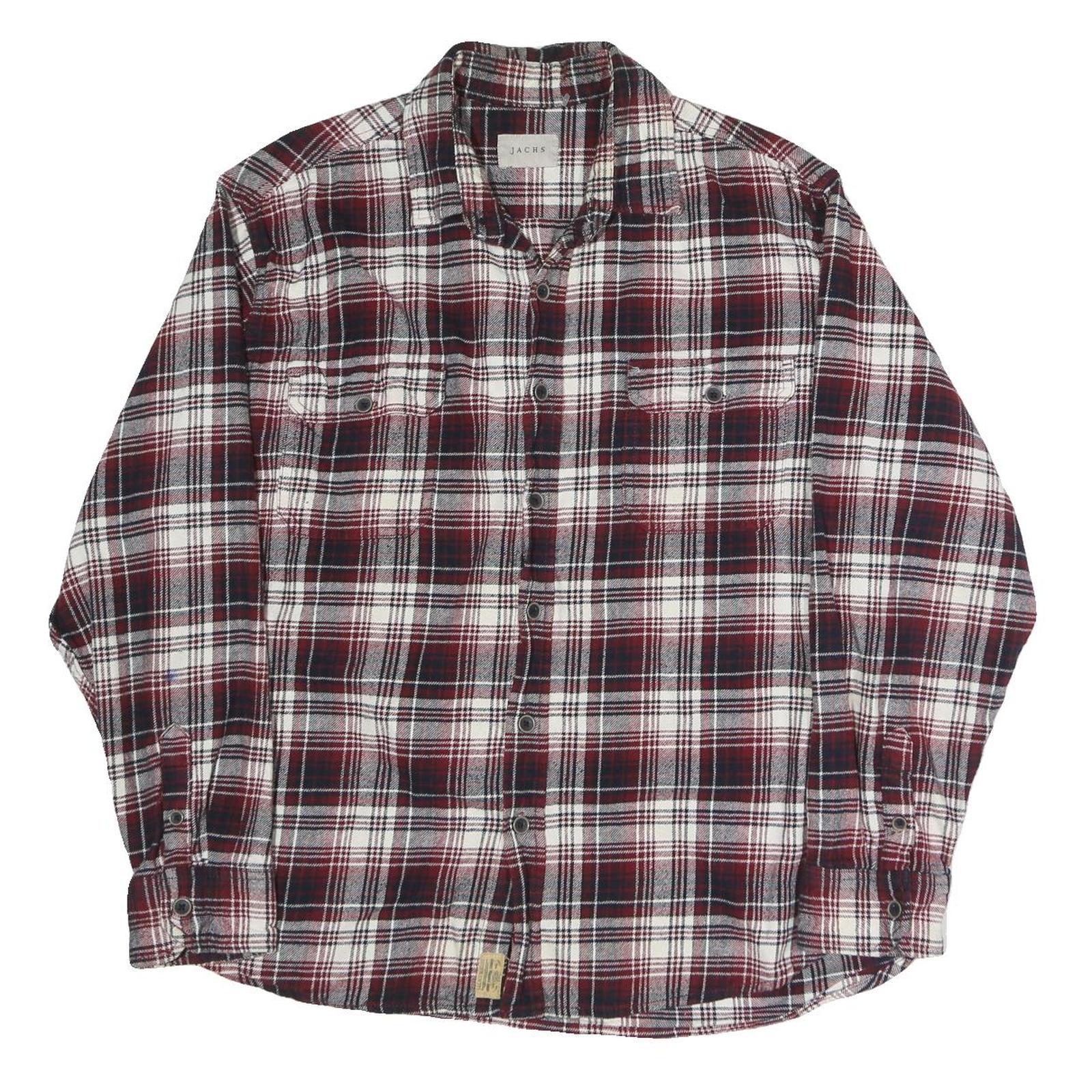 JACHS Mens Red & White Checked Shirt XL Casual Cotton Blend Long Sleeve
