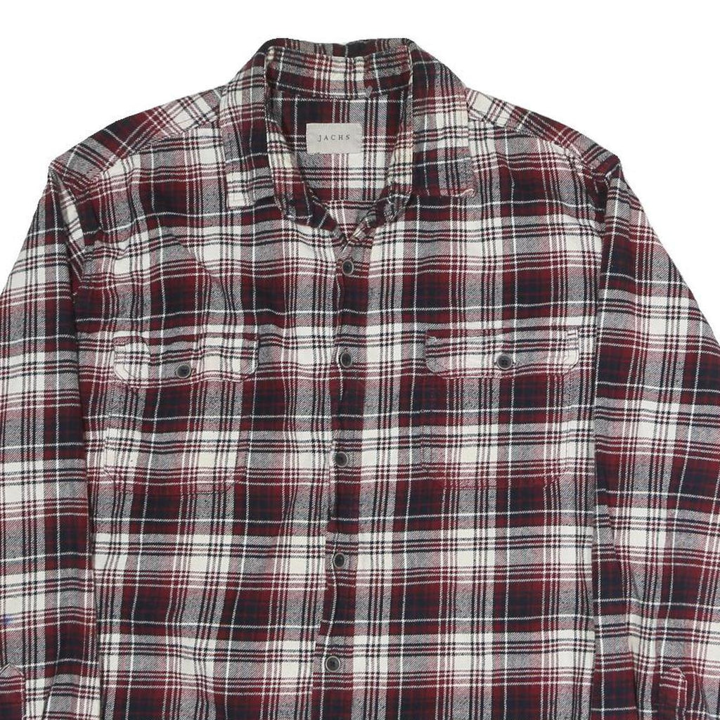 JACHS Mens Red & White Checked Shirt XL Casual Cotton Blend Long Sleeve