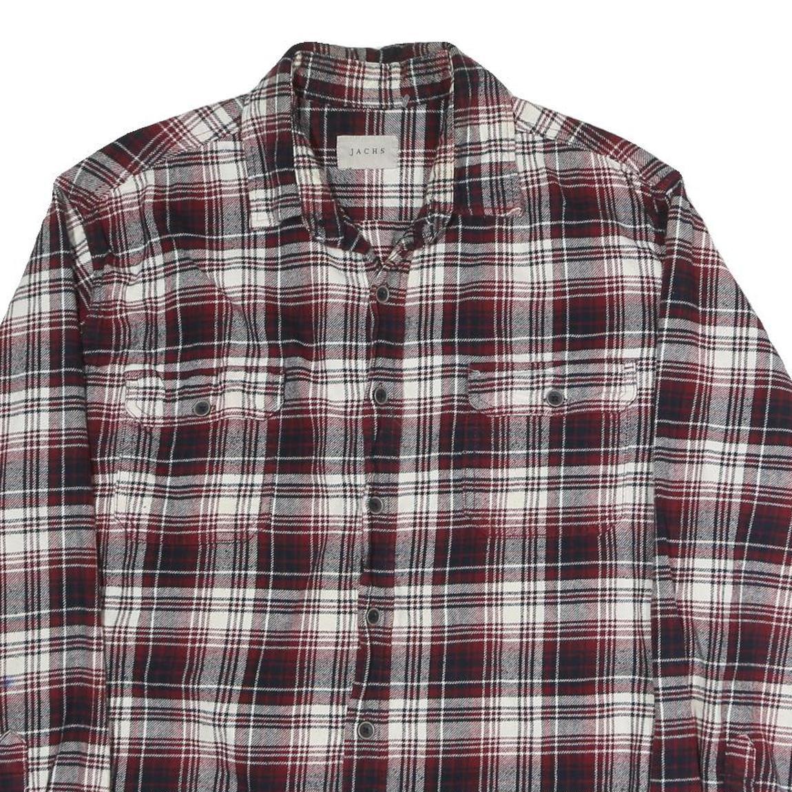 JACHS Mens Red & White Checked Shirt XL Casual Cotton Blend Long Sleeve