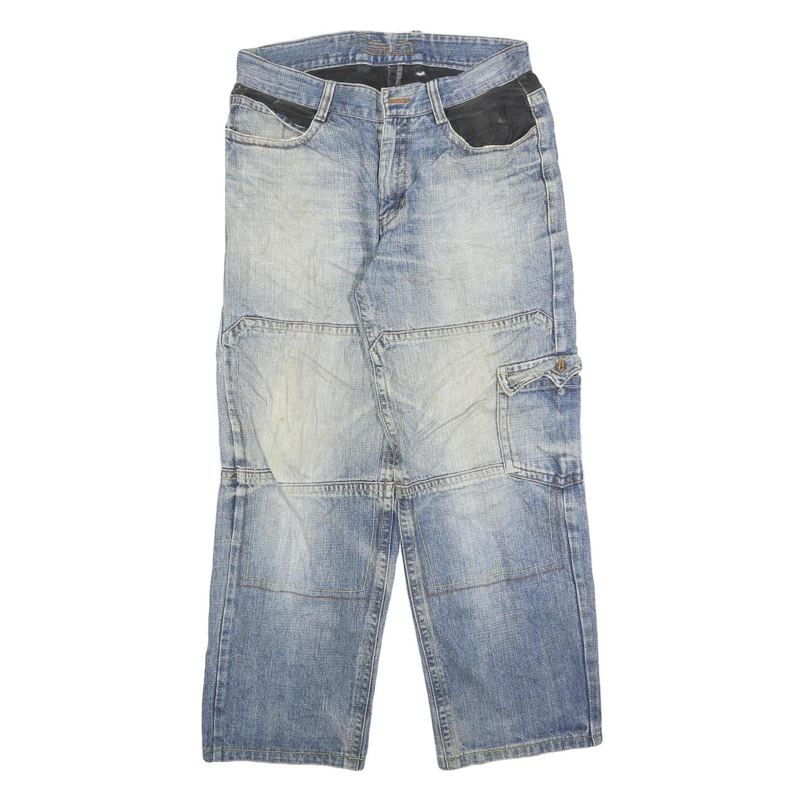 Mens Light Blue Relaxed Fit Denim Zip Closure Cargo Jeans W30 L28 Casual