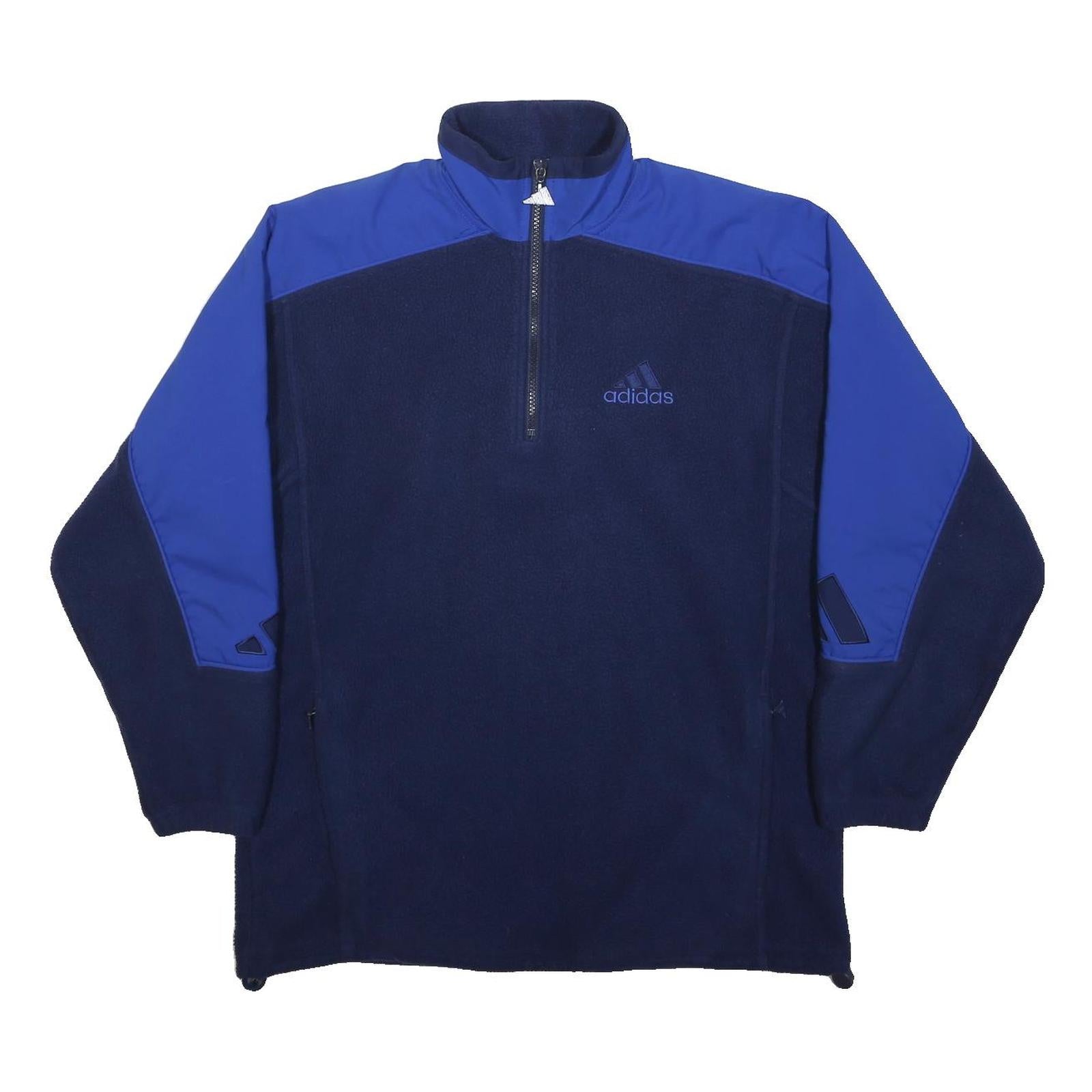 ADIDAS Mens Blue & Navy Half Zip Cotton Blend Track Jacket L Fleece Sports