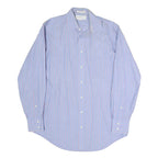 BURBERRY Mens Blue & Pink Stripe Cotton Blend Shirt L Classic Button Collar