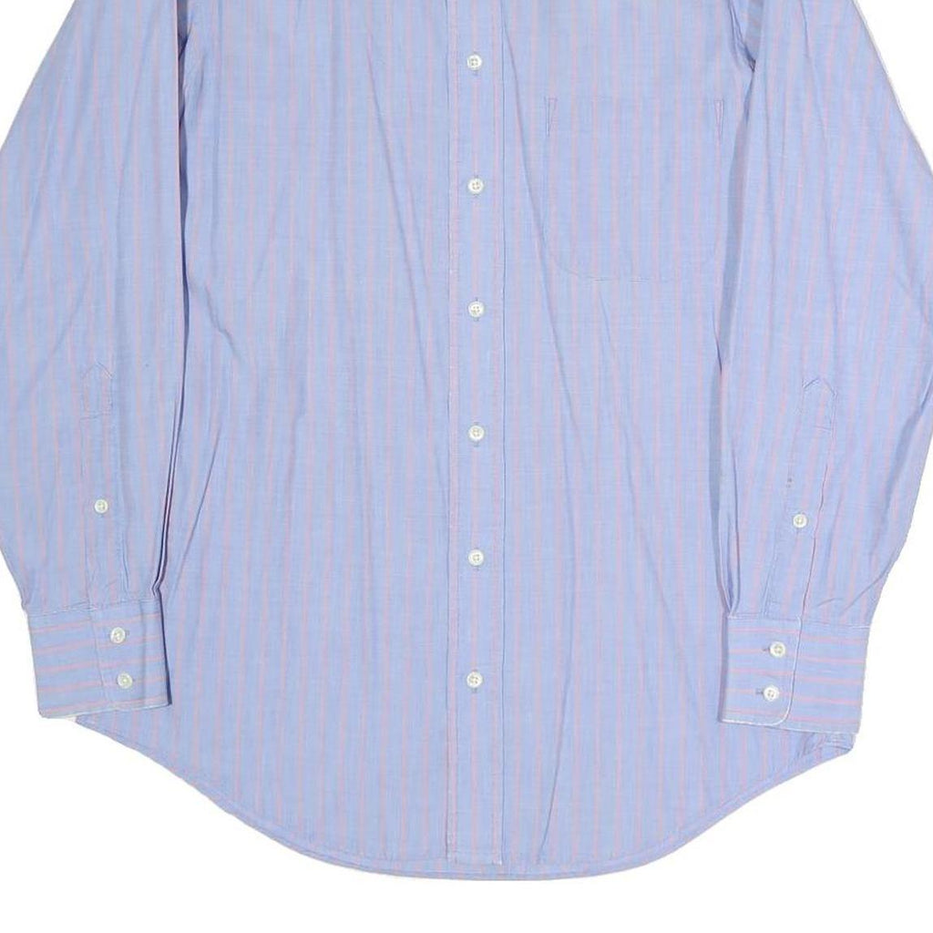 BURBERRY Mens Blue & Pink Stripe Cotton Blend Shirt L Classic Button Collar