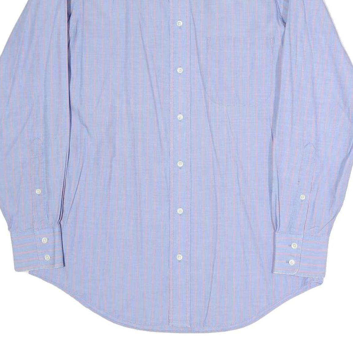 BURBERRY Mens Blue & Pink Stripe Cotton Blend Shirt L Classic Button Collar