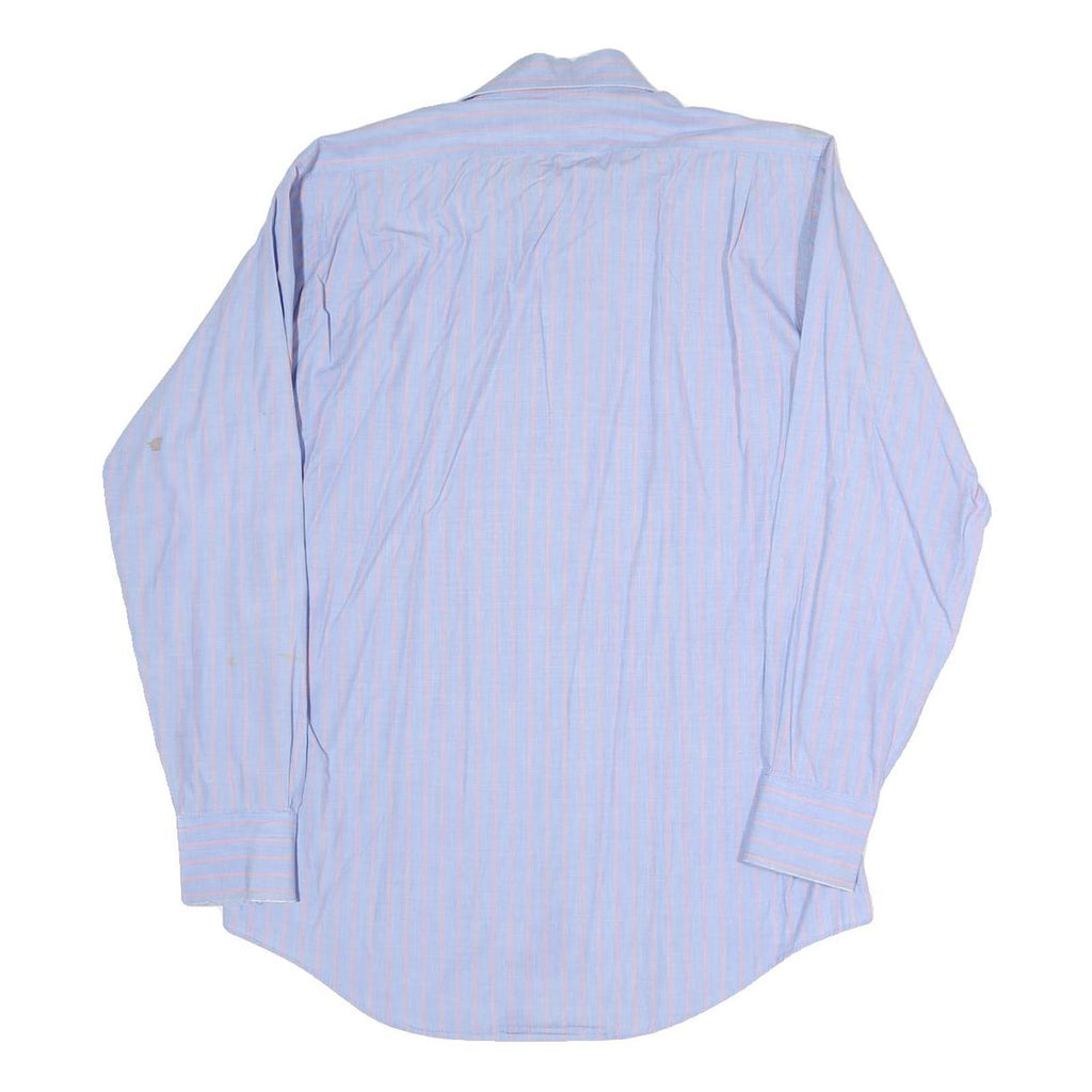 BURBERRY Mens Blue & Pink Stripe Cotton Blend Shirt L Classic Button Collar