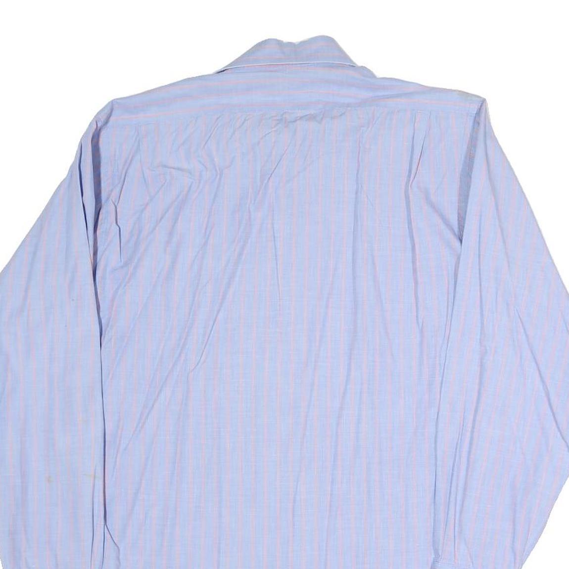 BURBERRY Mens Blue & Pink Stripe Cotton Blend Shirt L Classic Button Collar