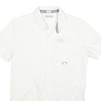 REPLAY Mens White Short Sleeve Shirt M Cotton Blend Casual Button Down Summer