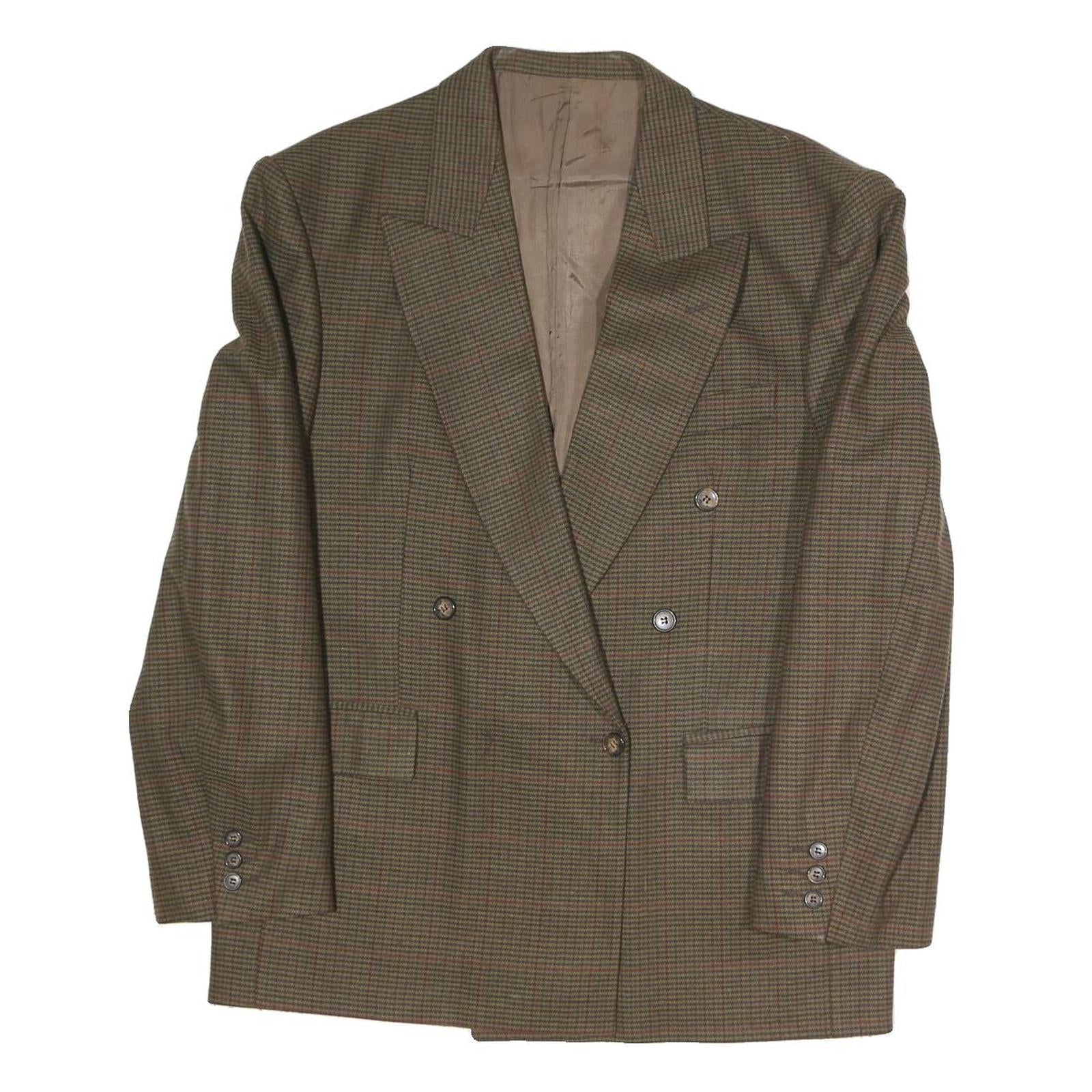 Mens Brown Check Button Jacket XL Polyester Blend Classic Formal Blazer