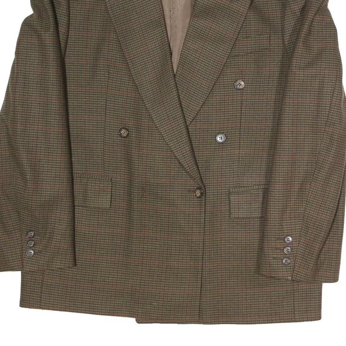 Mens Brown Check Button Jacket XL Polyester Blend Classic Formal Blazer