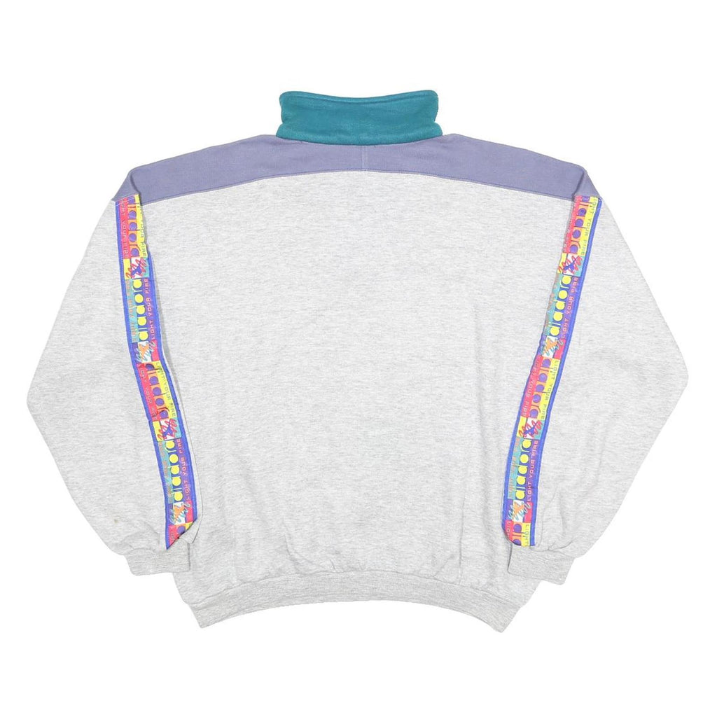 DIADORA Womens Grey & Pink Cotton Blend Sweatshirt 2XL 1/4 Zip Colourblock Retro
