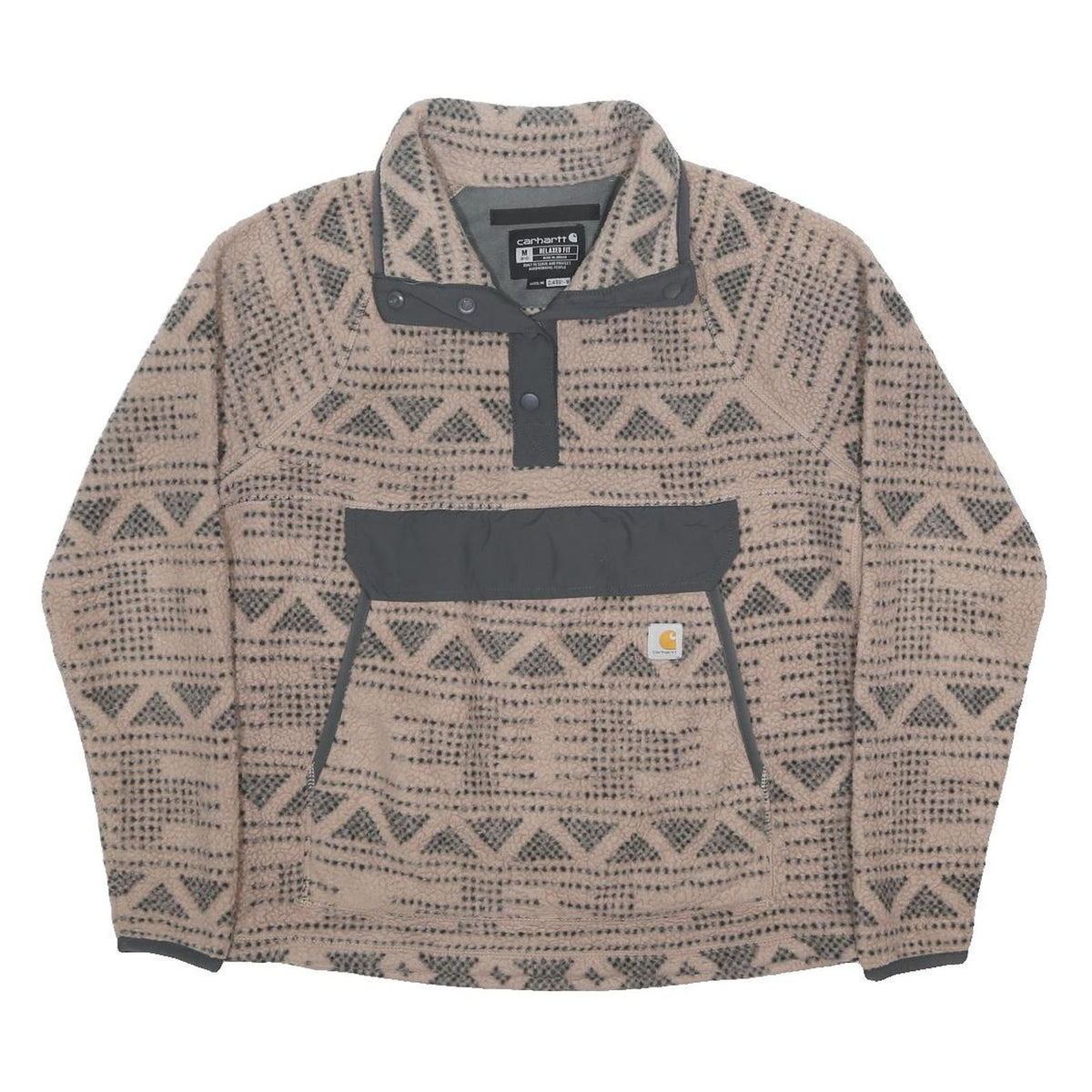 CARHARTT Womens Beige & Grey Patterned Pullover Chunky Knit M Fleece Jumper